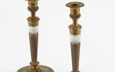 Pair of Charles X Bronze and Crystal Candlesticks