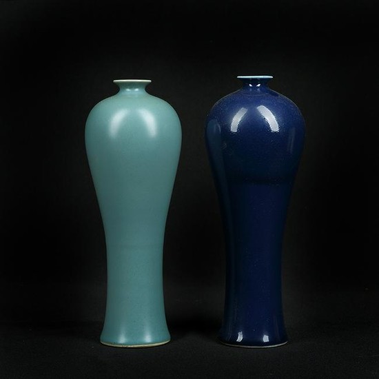Pair of Chinese Blue Glaze Porcelain Vases