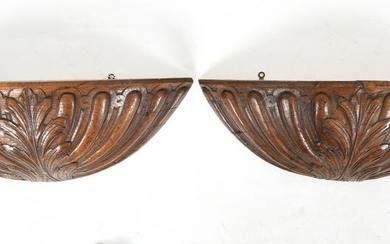 Pair of Demilune Carved Oak Wall Brackets