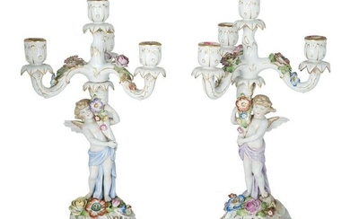 Pair of "Dresden"-Style Porcelain Candelabra