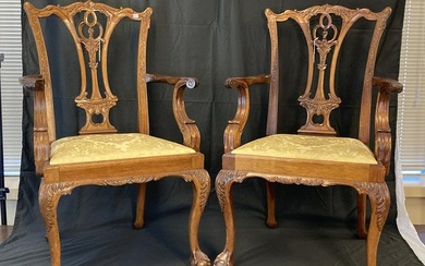 Pair of Elaborately Carved Chippendale Armchairs
