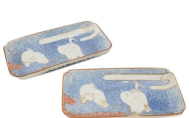 Pair of Japanese Arita Porcelain Rectangular Sushi Trays