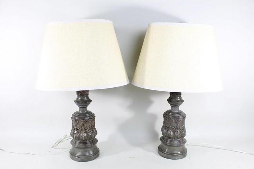 Pair of Vintage Baroque Ornate Metal Table Lamps,Gray
