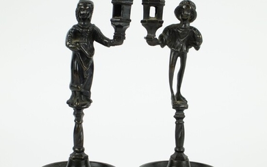 Pair of bronze candlesticks Gothic style