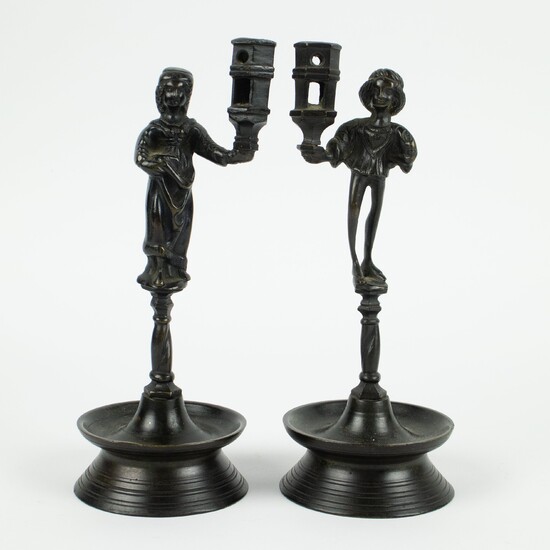 Pair of bronze candlesticks Gothic style