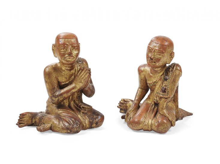 Pair of lacquered and gilt-wooden kneeling figures Burma, early 20th Century