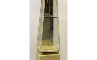 Pair of modern painted obelisk form display cabinets with pl...