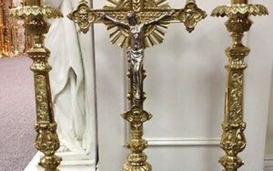 Pair of ornate 24" candlesticks & matching ornate altar