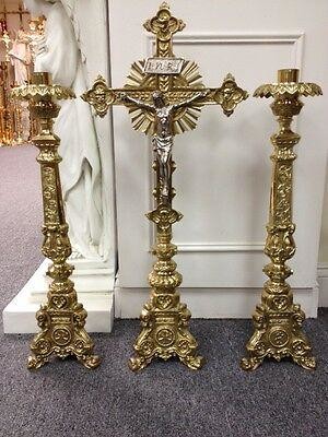 Pair of ornate 24" candlesticks & matching ornate altar