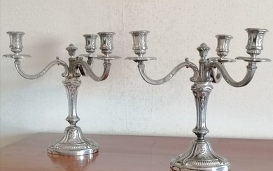 Pair of silver plated candelabra 19th time - Louis XV Style - Silver plated - Second half 19th century