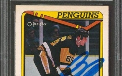 Penguins Mario Lemieux Signed 1990 O-Pee-Chee #175 Card BAS Slabbed
