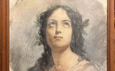 Peut-être Hippolyte Victor SEBRON (1801-1879) Femme en « extase » Huile sur toile rehauts de...