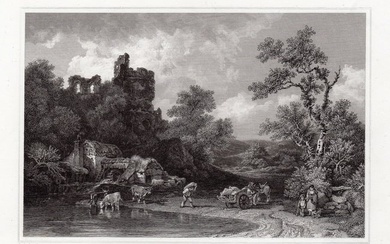 Philip James de Loutherbourg Landscape and Figures 1834 Engraving Signed