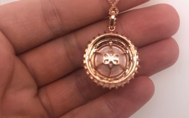 Pink Sapphire Diamond South Sea Pearl Pendant Necklace 2.19 Carat 18K Rose Gold