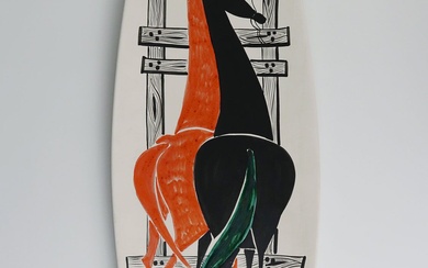 Plaque murale - vers 1960, Italie, marquée, céramique, design typique du Mid - Century, motif...