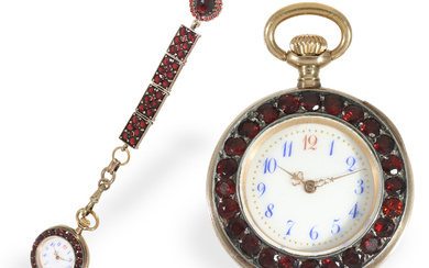 Pocket watch/pendant watch: exquisite ladies' watch with stone setting and chatelaine, Fritz Piguet & Bachmann Geneva