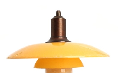 SOLD. Poul Henningsen: "PH 3/2". Pendant with a brass socket house. Yellow frosted glass shades. Diam. 28.5 cm. – Bruun Rasmussen Auctioneers of Fine Art