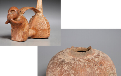 Pre-Columbian pottery effigy whistle & vessel