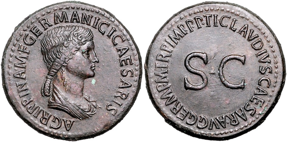 RÖMISCHES REICH, Agrippina Senior, Tochter des Agrippa und der Julia, +33, AE Sesterz (50-54), Rom
