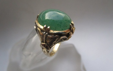 Rare Antique Chinese Ring - Gold-plated, Silver Jade