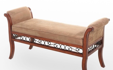 Regency Style Scrolled Arm Wooden Bed Bench with Metal Detail