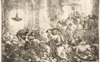 Rembrandt Van Rijn (Dutch, 1606-1669) Etching with Drypoint 1635, "Christ Driving the Money Changers