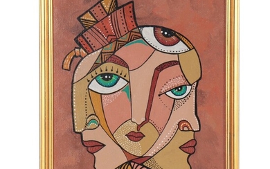Ricardo Maya Cubist Style Portrait Acrylic Painting