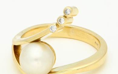 Ring - 14 kt. Yellow gold Diamond - Pearl