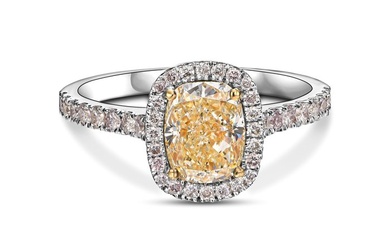Ring - 18 kt. White gold, Yellow gold - 2.18 tw. Yellow Diamond (Natural coloured) - Diamond