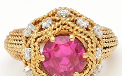 Ring - 18 kt. Yellow gold Diamond (Natural) - Ruby