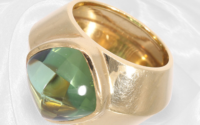 Ring: vintage Goldschmiedering mit großem grünen Turmalin, Brahmfeld & Gutruf Hamburg