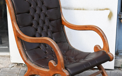 Rocking chair. Wood and leather rocking chair. Height: 95...