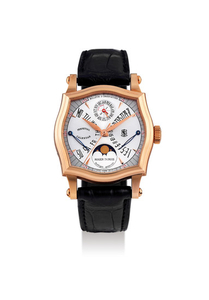 Roger Dubuis. A Limited Edition Pink Gold Perpetual Calendar Wristwatch with Moon-Phases and Leap Year Indication