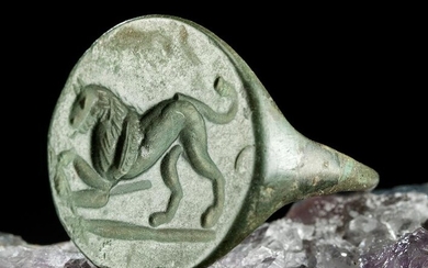 Roman Leaded Bronze Signet Ring w/ Lion