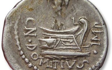 Roman Republic. Cn. Domitius L.f. Ahenobarbus. Denarius uncertain mint near Adriatic or Ionian sea 41-40 B.C.