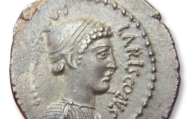 Roman Republic. P. Accoleius Lariscolus. Silver Denarius,Rome mint 43 B.C.