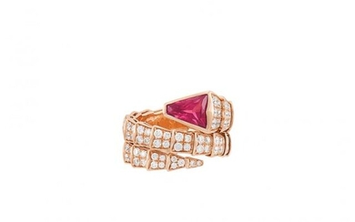 Rose Gold, Pink Tourmaline and Diamond 'Serpenti' Ring, Bulgari