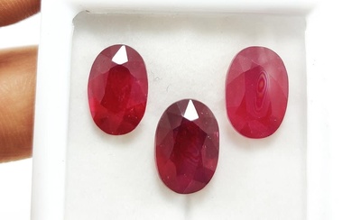 Ruby 13.5x9.5 MM Oval Faceted Cut 3 Pieces 22.10 Cts.