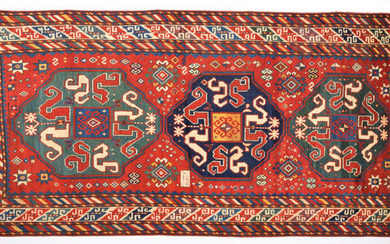 Rug, Caucasian Wolkanband Rug Size 130 x 275 cm - Wool on Wool - Second half 19th century