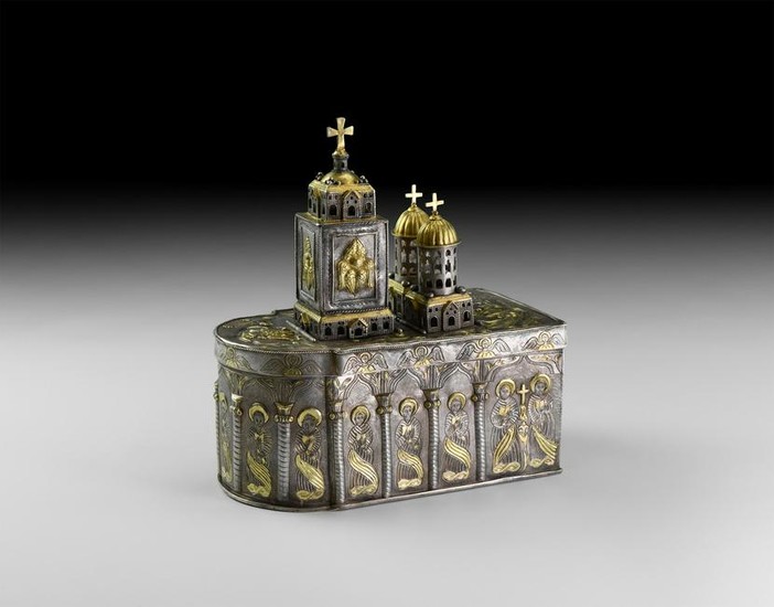 Russian Gilt Silver Reliquary Box, Romanov Eagle