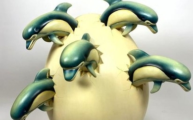 SERGIO BUSTAMANTE large dolphin egg modernist sculpture
