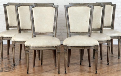 SET 6 FRENCH UPHOLSTERED DINING CHAIRS LOUIS XVI