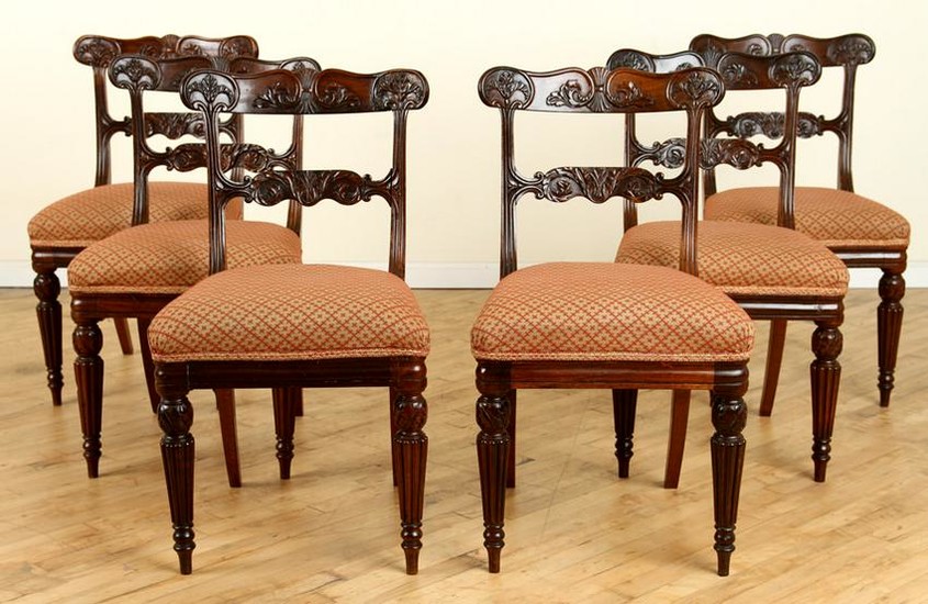 SET 6 REGENCY MAHOGANY DINING CHAIRS CARVED