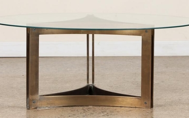 SOLID BRONZE GLASS COFFEE TABLE OVAL TOP C.1950