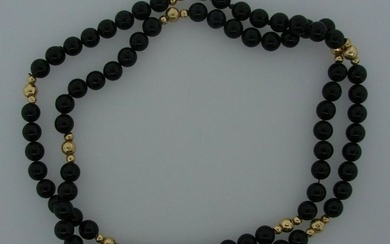 STUNNING 14k Yellow Gold & Black Jade Necklace Circa