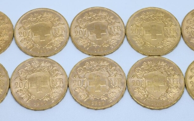 SUISSE. Dix pièces 20 Francs or. 1930