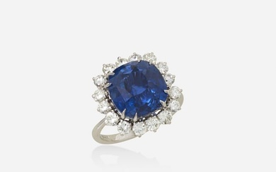 Sapphire, diamond, and white gold ring