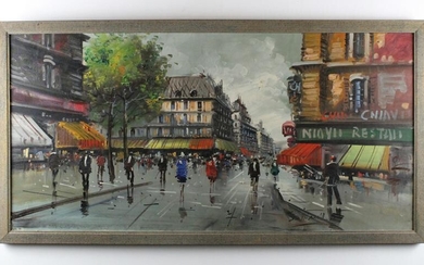 Savinelli, Paris Street Scene, Oil on Canvas