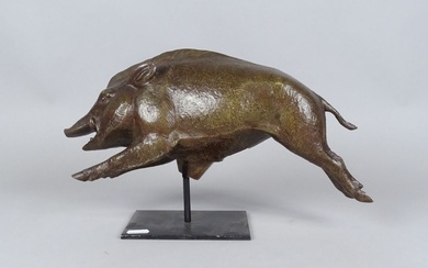 Sculpture: bronze -la Course du Sanglier- anonyme circa 1925 21x40x10cm sur un socle