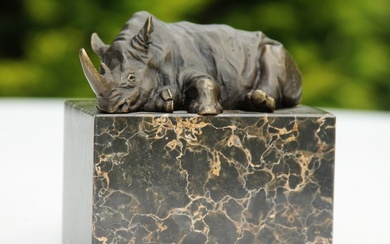 Sculpture, rhino - 13 cm - bronze marble